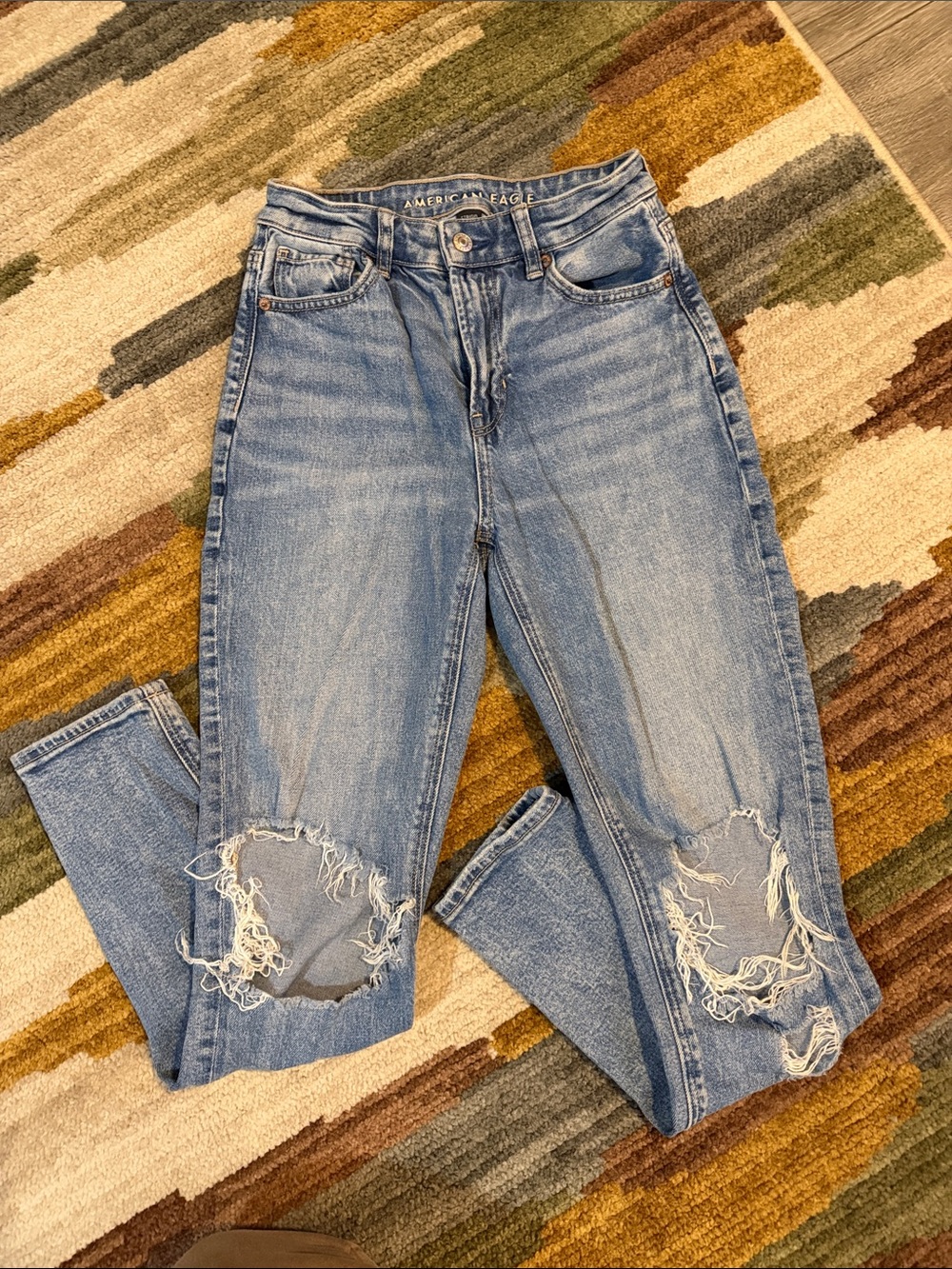 American Eagle Outfitters Distressed High-Rise Mom Jeans